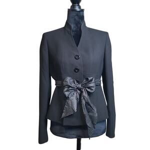 Evan Picone Womens Size 4 Button Front Blazer Jacket Polka Dot Bow Corpcore